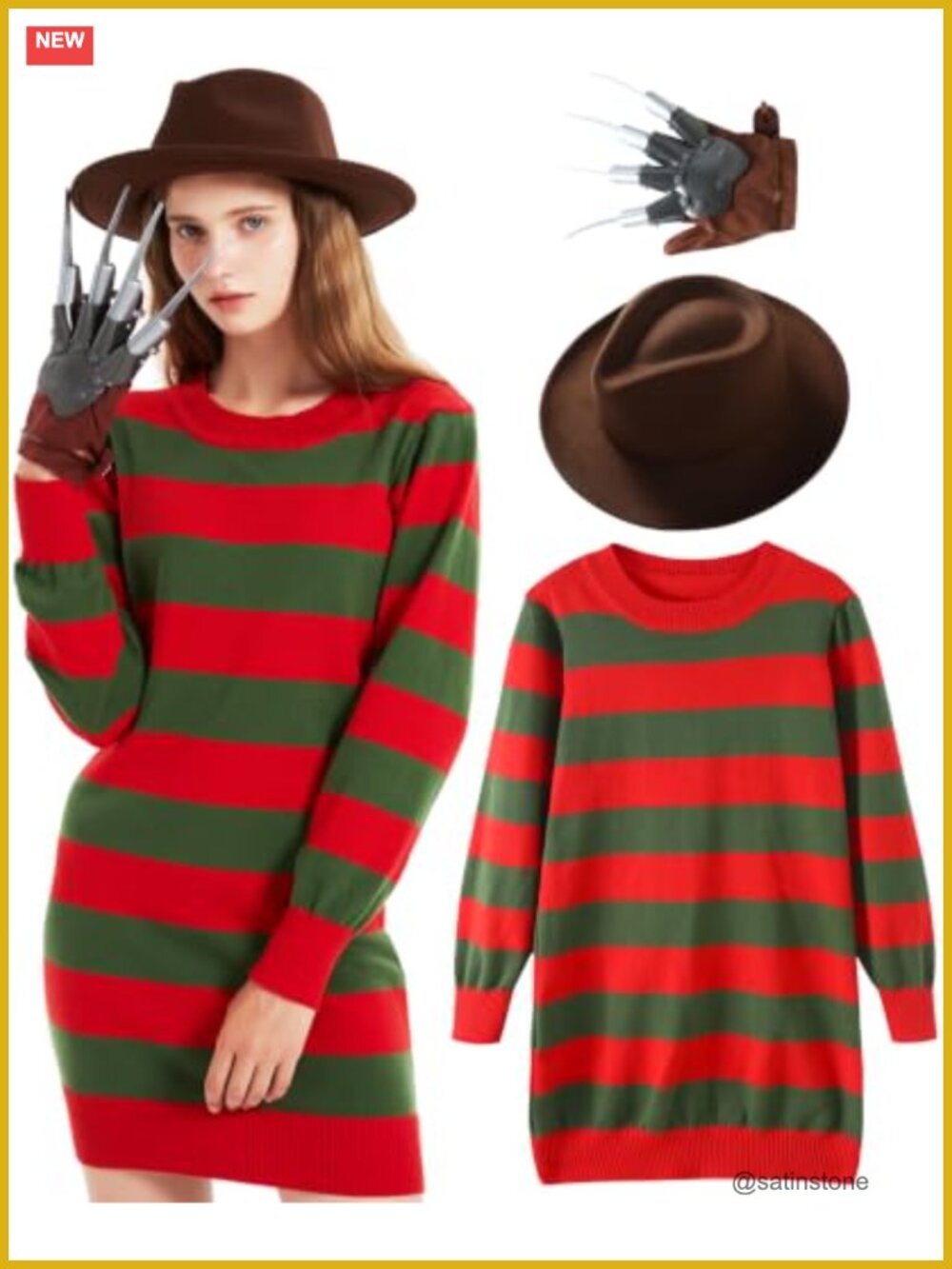 Halloween Costume Sweater Dress with Hat 3-Piece Set Womens Cosplay